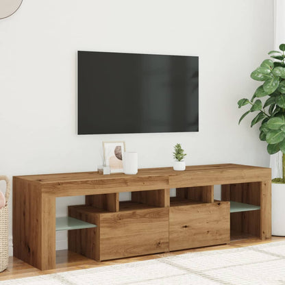 TV-bänk med LED-lampor artisan ek 140x36,5x40cm konstruerat trä