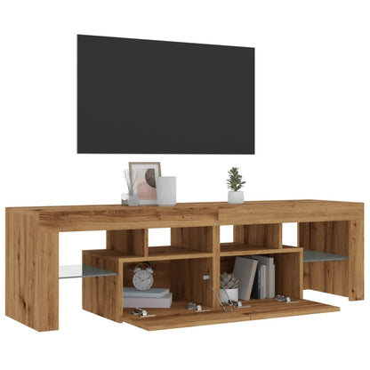 TV-bänk med LED-lampor artisan ek 140x36,5x40cm konstruerat trä