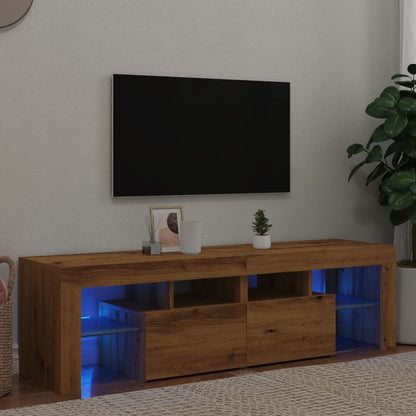 TV-bänk med LED-lampor artisan ek 140x36,5x40cm konstruerat trä