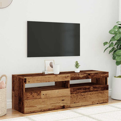 TV-bänk med LED-lampor åldrat trä 120x35x40 cm konstruerat trä