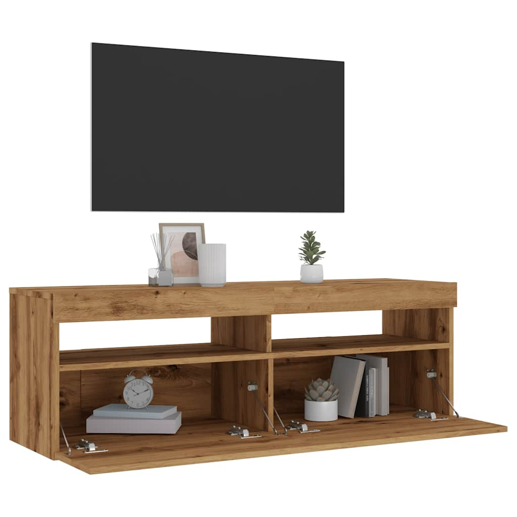 TV-bänk med LED-lampor artisan ek 120x35x40 cm konstruerat trä