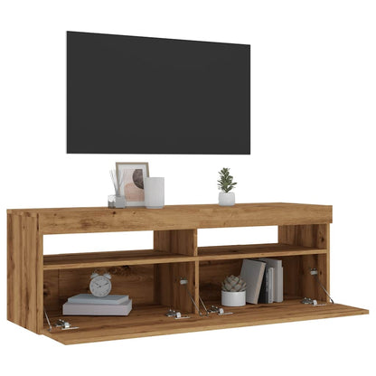 TV-bänk med LED-lampor artisan ek 120x35x40 cm konstruerat trä