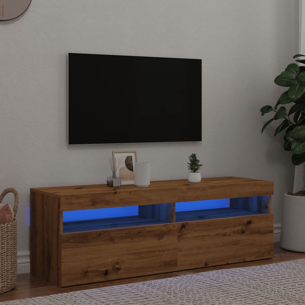 TV-bänk med LED-lampor artisan ek 120x35x40 cm konstruerat trä