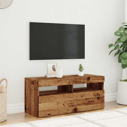 TV-bänk med LED-lampor åldrat trä 90x35x40 cm konstruerat trä