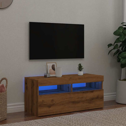 TV-bänk med LED-lampor artisan ek 90x35x40 cm konstruerat trä