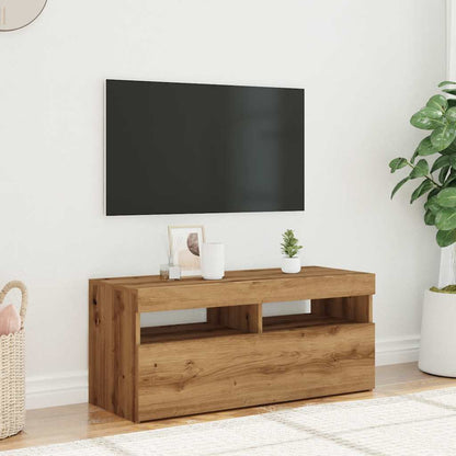 TV-bänk med LED-lampor artisan ek 90x35x40 cm konstruerat trä