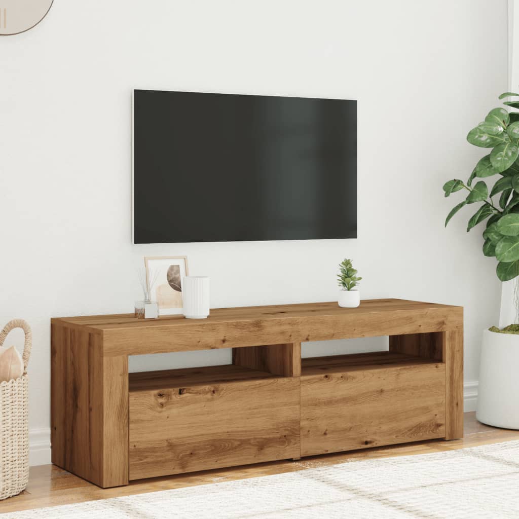 TV-bänk med LED-lampor artisan ek 120x35x40 cm konstruerat trä