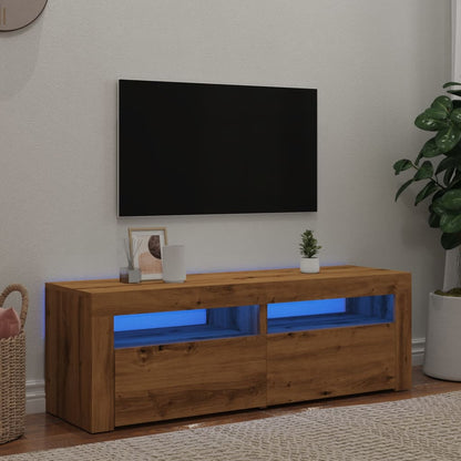 TV-bänk med LED-lampor artisan ek 120x35x40 cm konstruerat trä