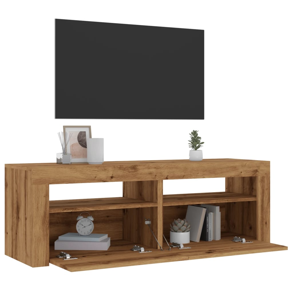 TV-bänk med LED-lampor artisan ek 120x35x40 cm konstruerat trä