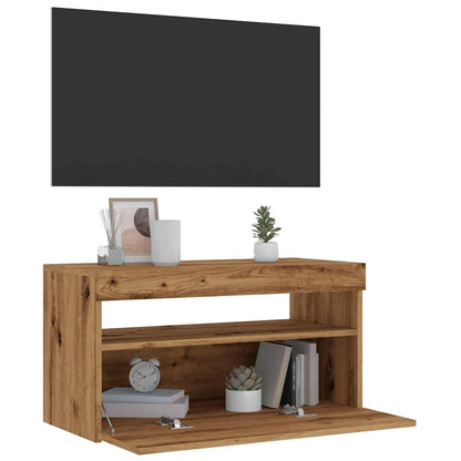 TV-bänk med LED-lampor artisan ek 75x35x40 cm konstruerat trä