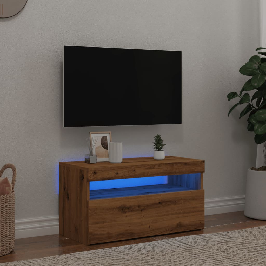 TV-bänk med LED-lampor artisan ek 75x35x40 cm konstruerat trä