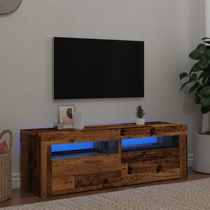 TV-bänk med LED-lampor åldrat trä 120x35x40 cm konstruerat trä