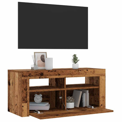 TV-bänk med LED-lampor åldrat trä 90x35x40 cm konstruerat trä