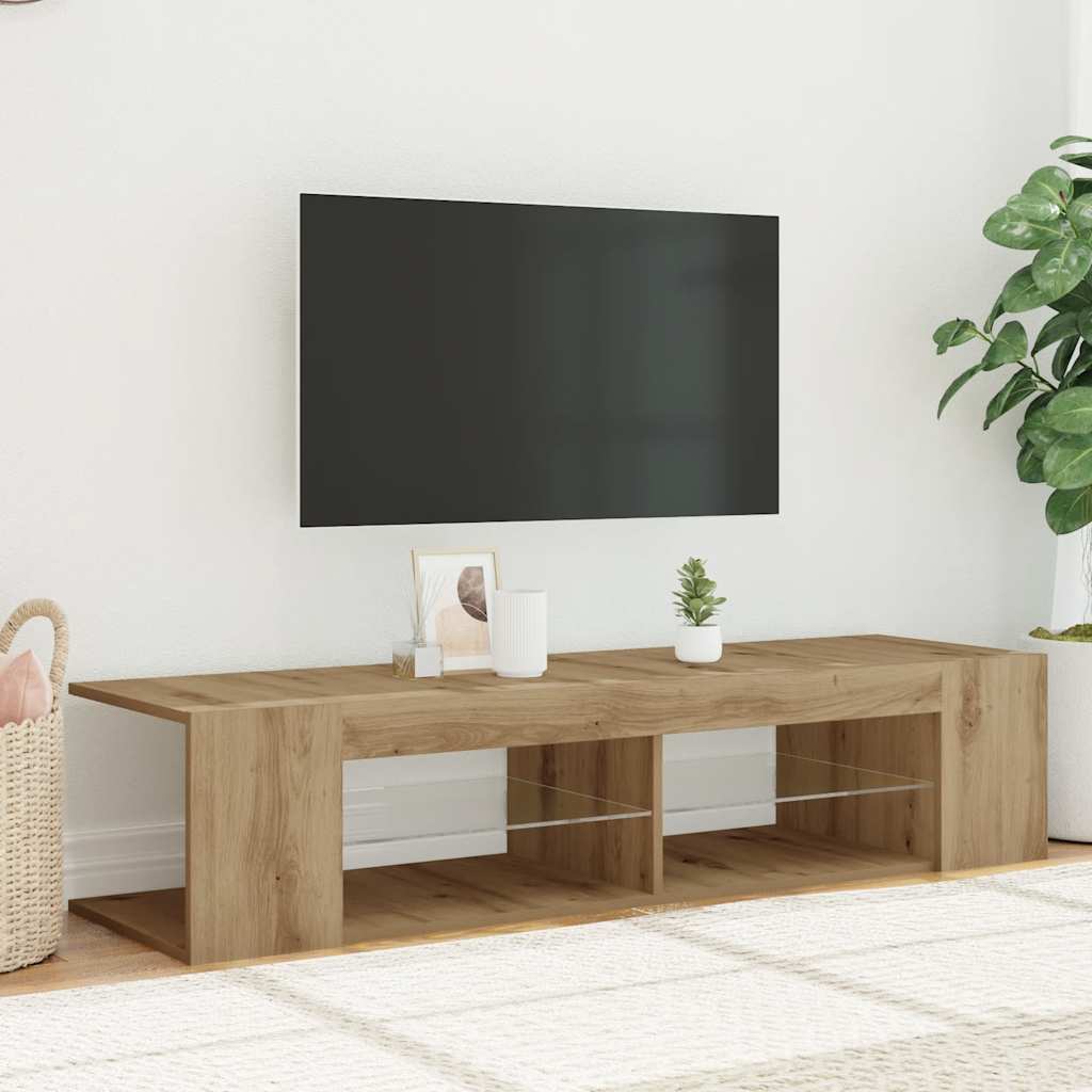 TV-bänk med LED-lampor artisan ek 135x39x30 cm konstruerat trä