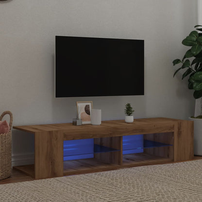 TV-bänk med LED-lampor artisan ek 135x39x30 cm konstruerat trä