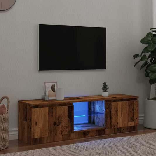 TV-bänk med LED-lampor åldrat trä 140x40x35,5cm konstruerat trä