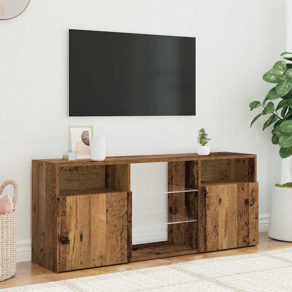 TV-bänk med LED-lampor åldrat trä 120x30x50 cm konstruerat trä