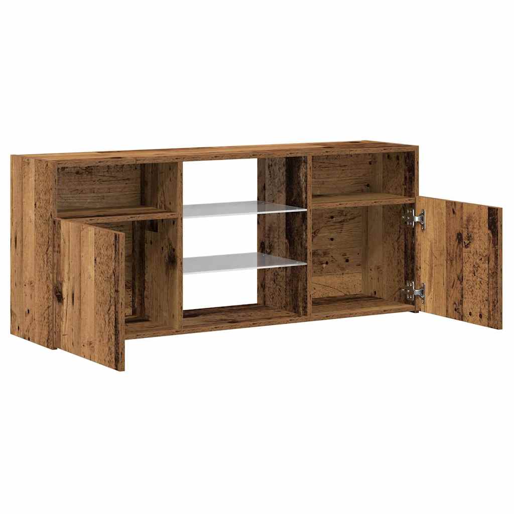 TV-bänk med LED-lampor åldrat trä 120x30x50 cm konstruerat trä