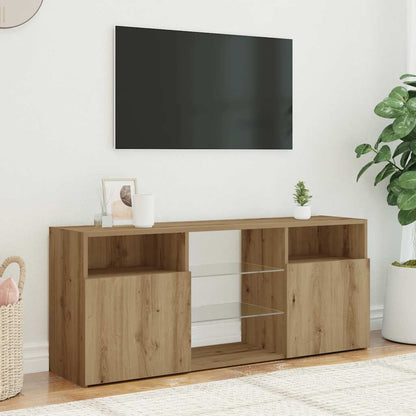 TV-bänk med LED-lampor artisan ek 120x30x50 cm konstruerat trä