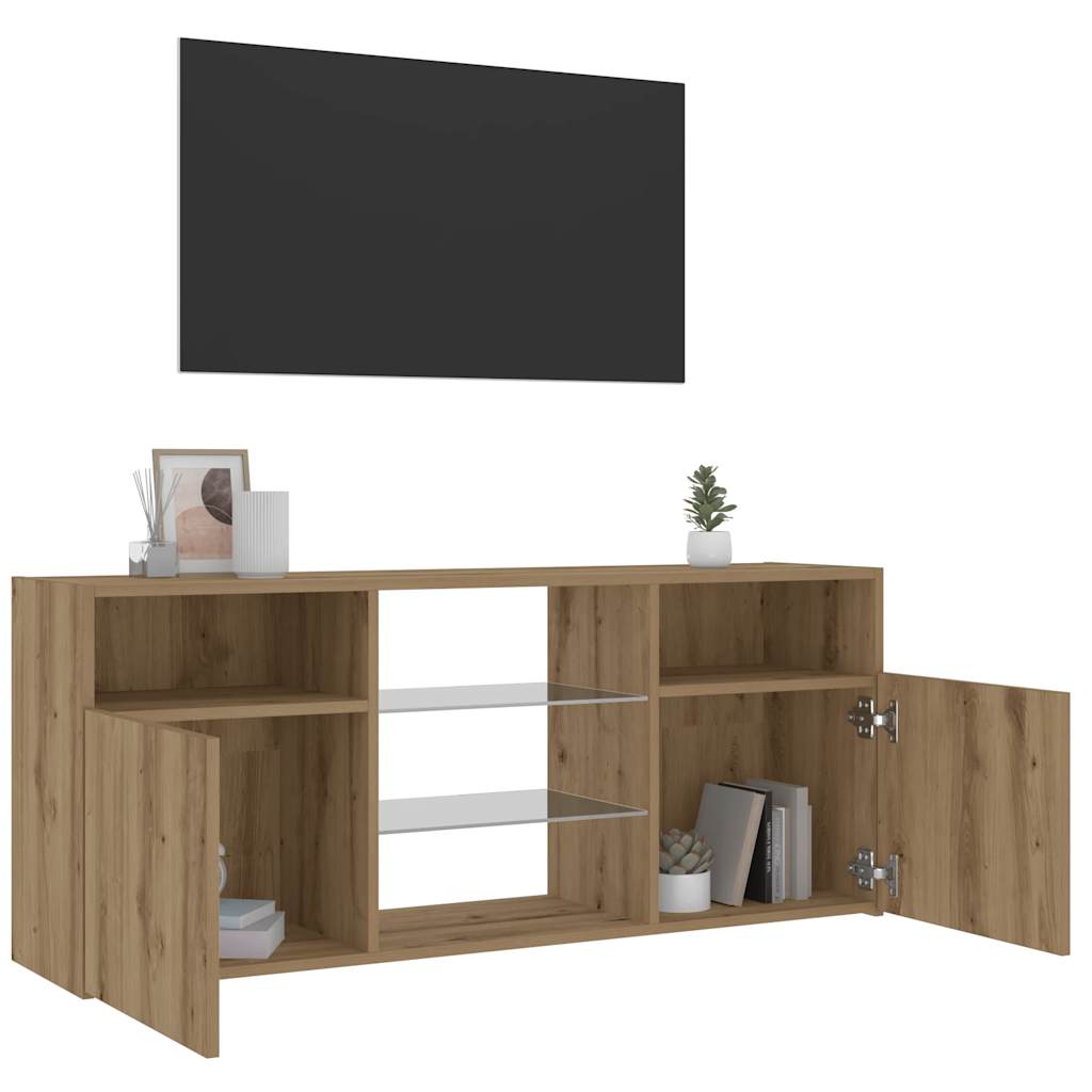 TV-bänk med LED-lampor artisan ek 120x30x50 cm konstruerat trä