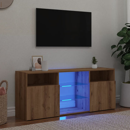 TV-bänk med LED-lampor artisan ek 120x30x50 cm konstruerat trä