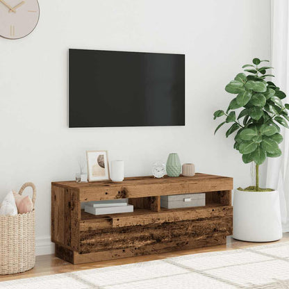 TV-bänk med LED-lampor åldrat trä 100x35x40 cm konstruerat trä