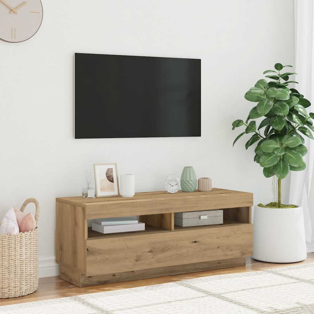 TV-bänk med LED-lampor artisan ek 100x35x40 cm konstruerat trä