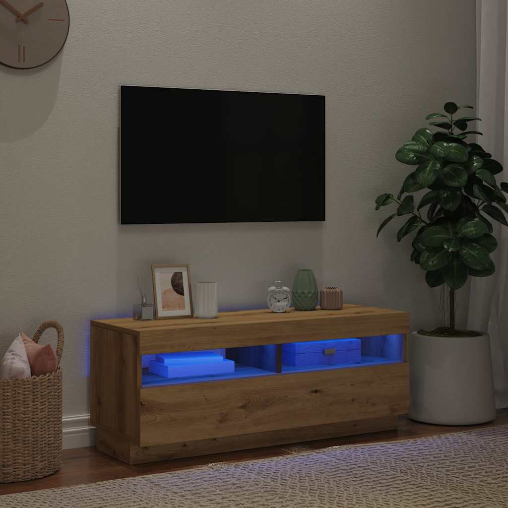 TV-bänk med LED-lampor artisan ek 100x35x40 cm konstruerat trä