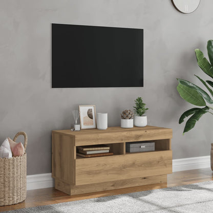 TV-bänk med LED-lampor artisan ek 80x35x40 cm konstruerat trä