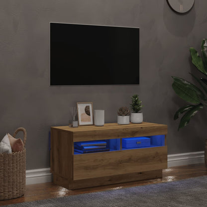 TV-bänk med LED-lampor artisan ek 80x35x40 cm konstruerat trä