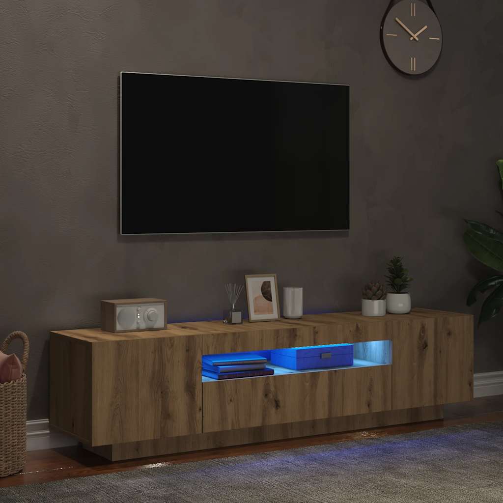 TV-bänk med LED-lampor artisan ek 160x35x40 cm konstruerat trä
