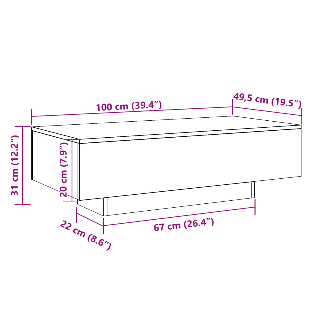 Soffbord åldrat trä 100x49,5x31 cm konstruerat trä