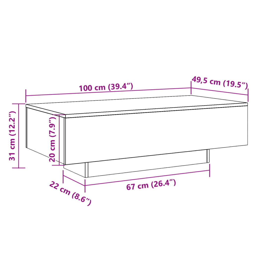 Soffbord artisan ek 100x49,5x31 cm konstruerat trä