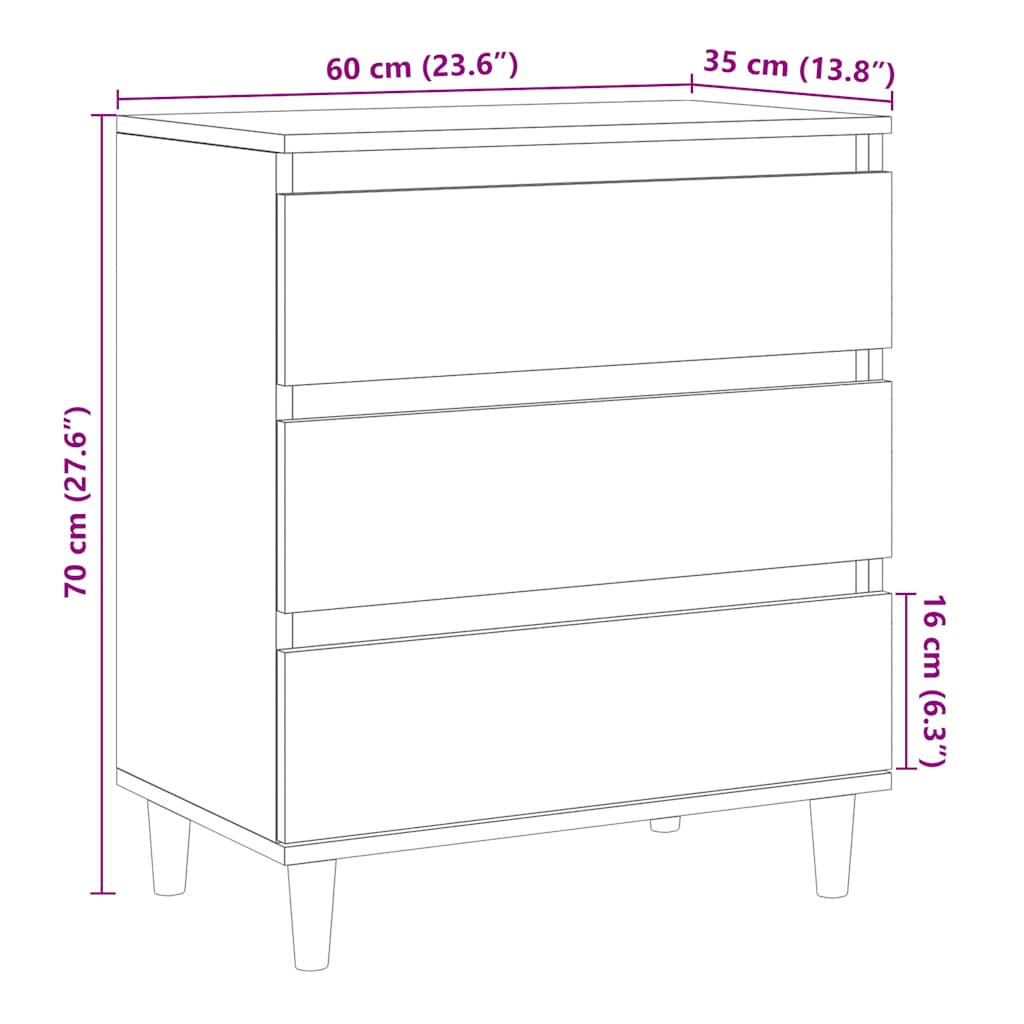 Byrå ek 60x35x70 cm konstruerat trä