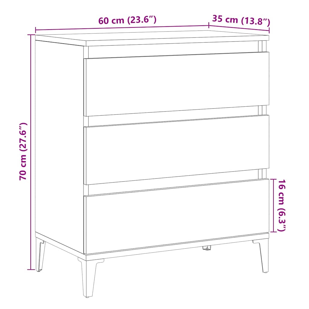 Byrå ek 60x35x70 cm konstruerat trä