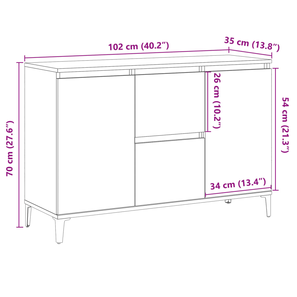 Skänk artisan ek 102x35x70 cm konstruerat trä