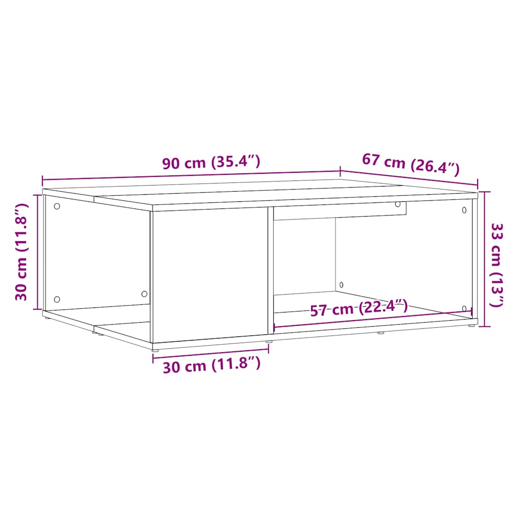 Soffbord åldrat trä 90x67x33 cm konstruerat trä