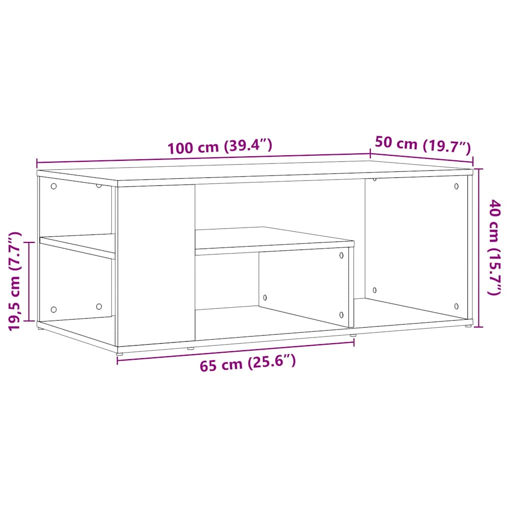 Soffbord artisan ek 100x50x40 cm konstruerat trä