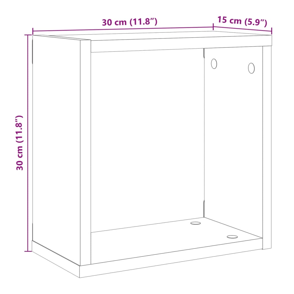 Vägghylla kubformad 6 st åldrat trä 30x15x30 cm konstruerat trä