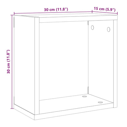 Vägghylla kubformad 6 st åldrat trä 30x15x30 cm konstruerat trä