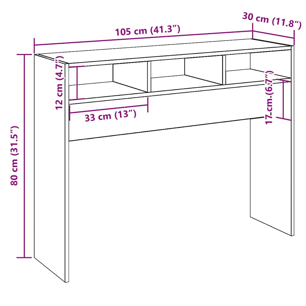 Konsolbord artisan ek 105x30x80 cm konstruerat trä