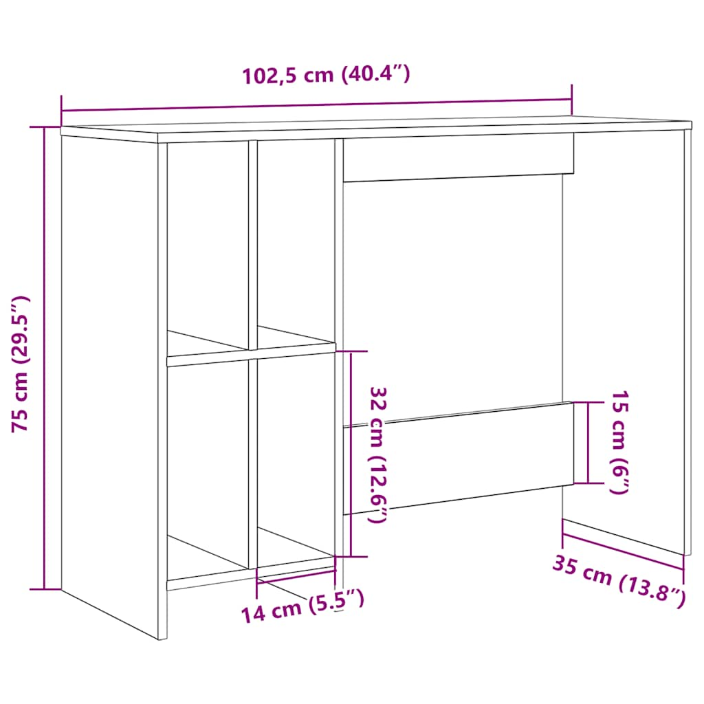 Skrivbord artisan ek 102,5x35x75 cm konstruerat trä