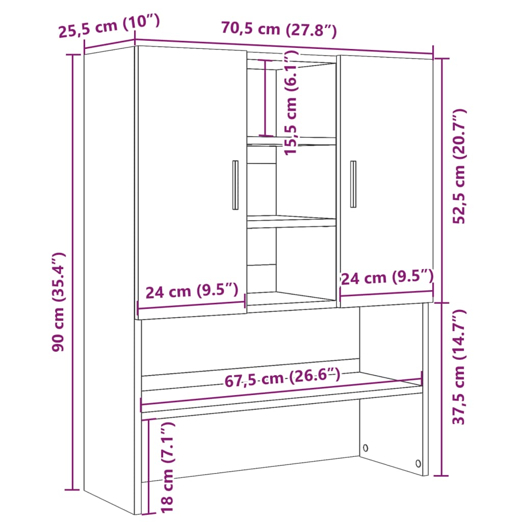 Tvättmaskinsskåp betonggrå 70,5x25,5x90 cm