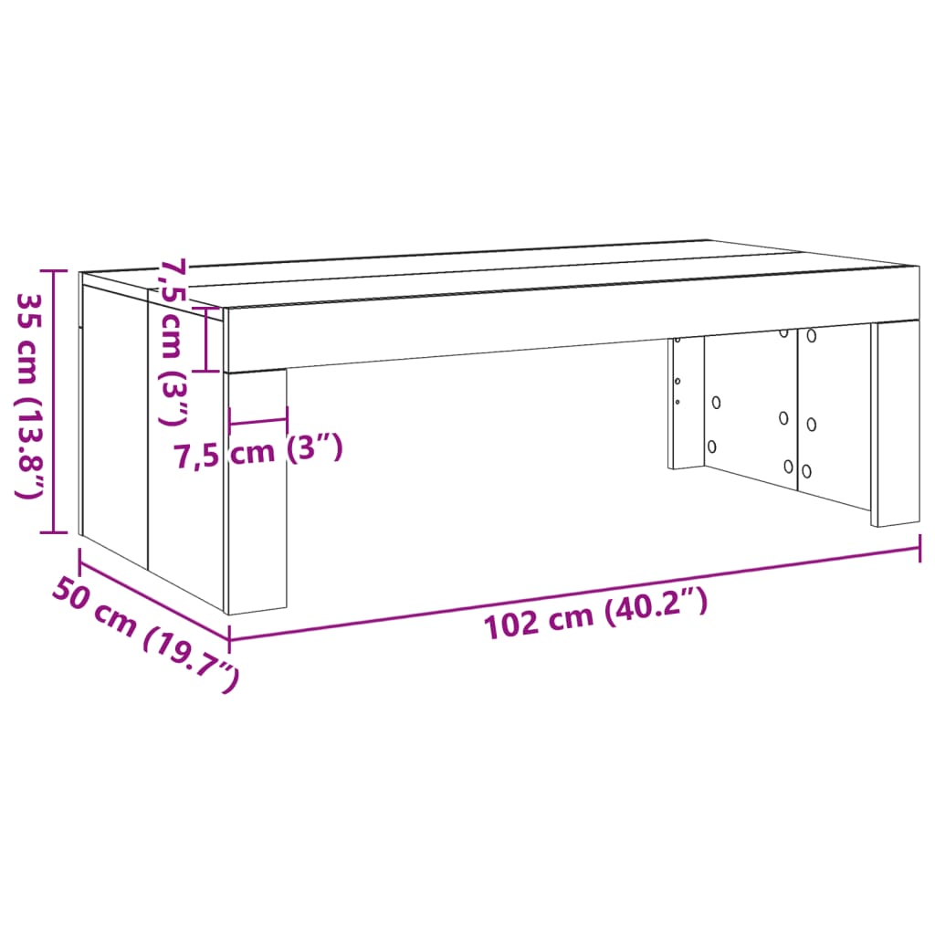 Soffbord artisan ek 102x50x35 cm konstruerat trä