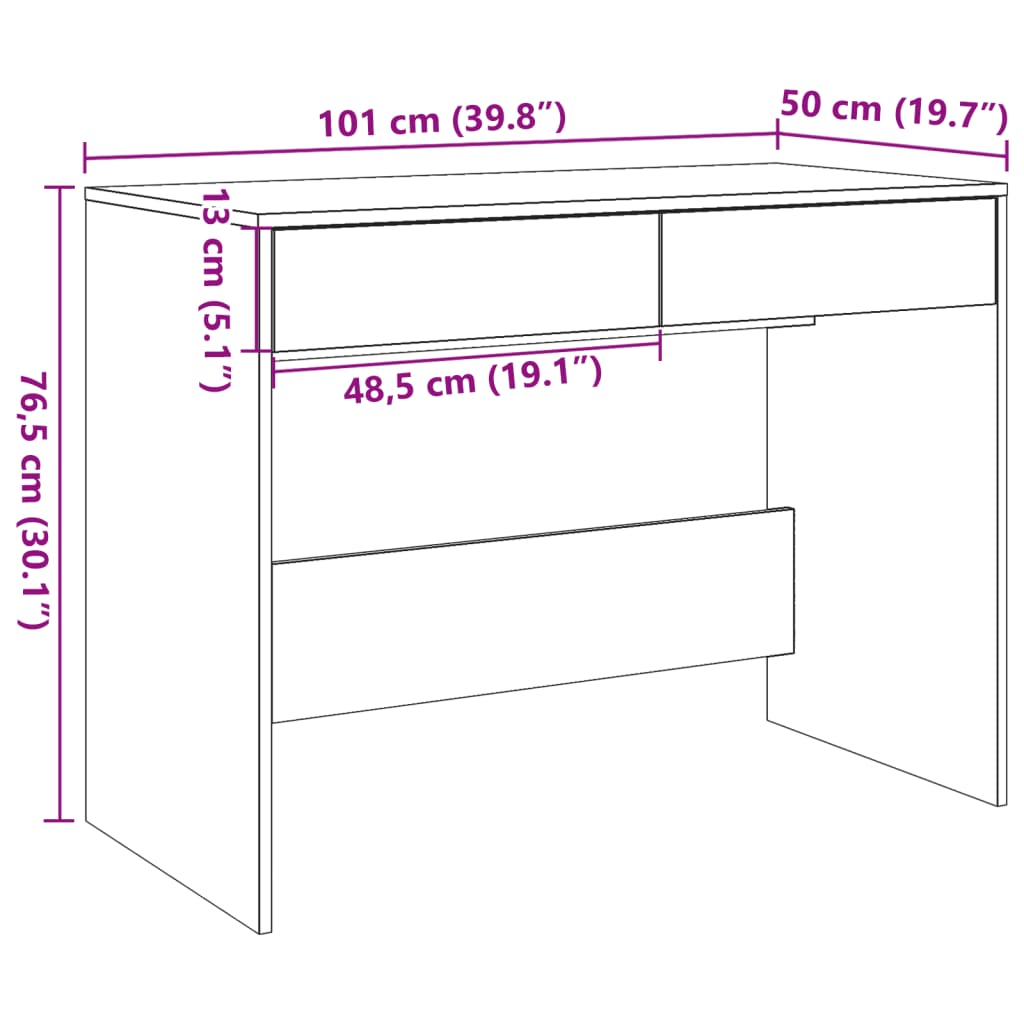 Skrivbord åldrat trä 101x50x76,5 cm konstruerat trä