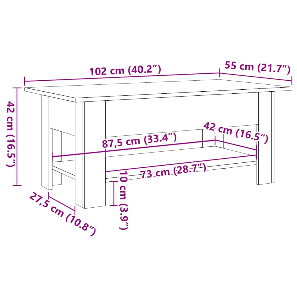 Soffbord åldrat trä 102x55x42 cm konstruerat trä