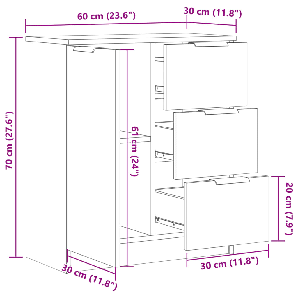 Skänk ek 60x30x70 cm konstruerat trä