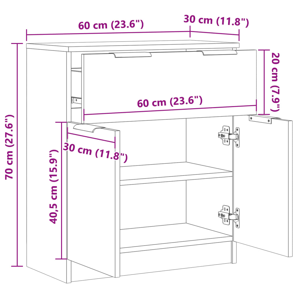 Skänk ek 60x30x70 cm konstruerat trä