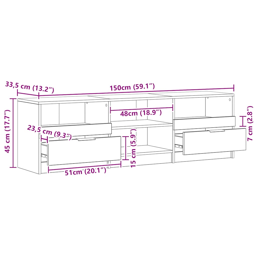 Tv-bänk artisan ek 150x33,5x45 cm konstruerat trä