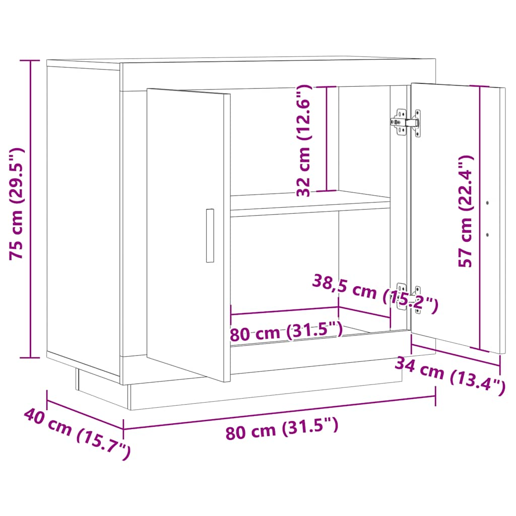 Skänk ek 80x40x75 cm konstruerat trä